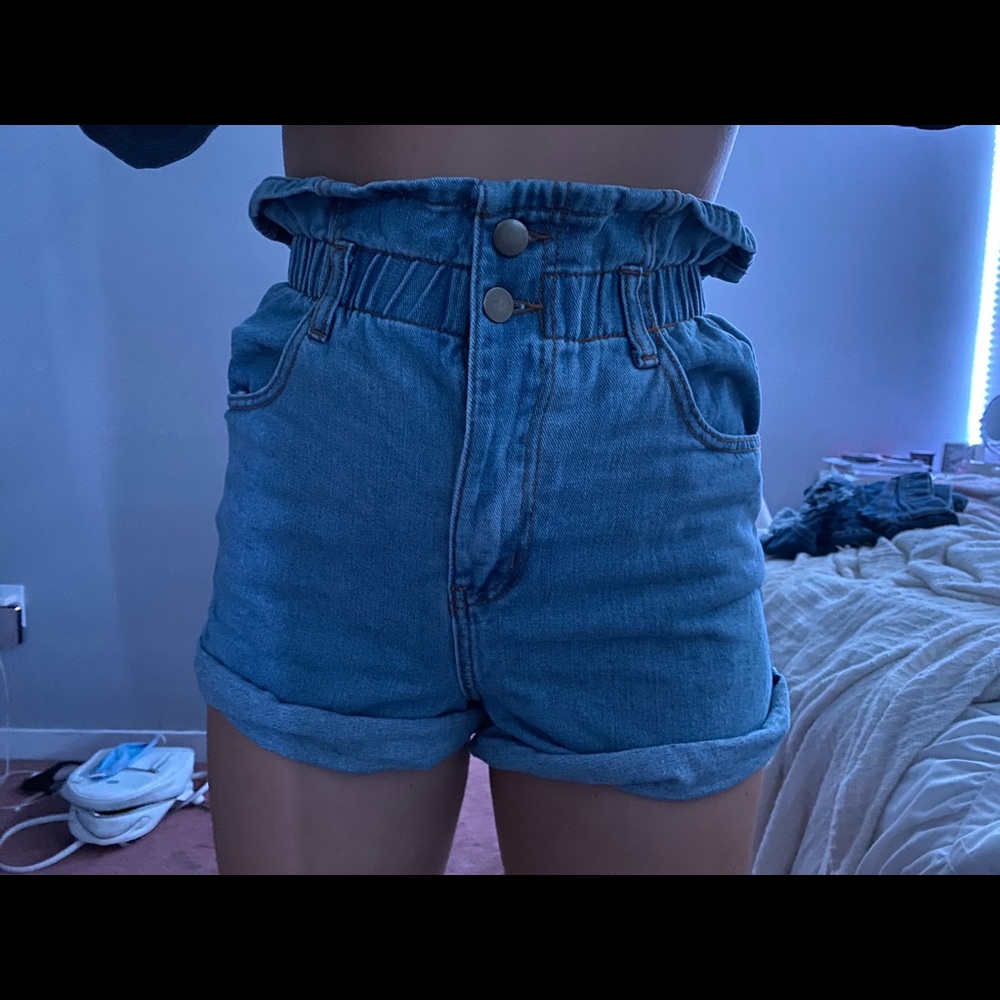 high waiter paper-bag shorts